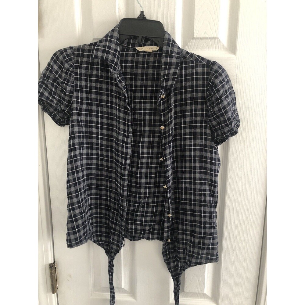 Paper Crown Women Black Gray Short Sleeve Blouse XSmall Pre-owned Excellent Cond